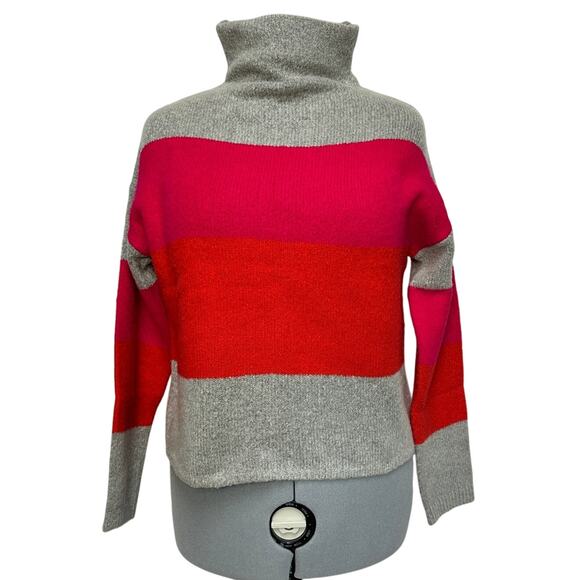 Cliche' Striped Wool Blend Knit Sweater Mock Neck Color Block Top Sz: M - Picture 1 of 8